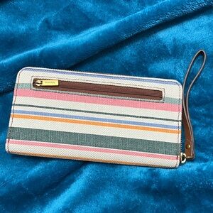 Fossil Jori Zip Clutch Spring Stripe Wallet Wristlet RFID